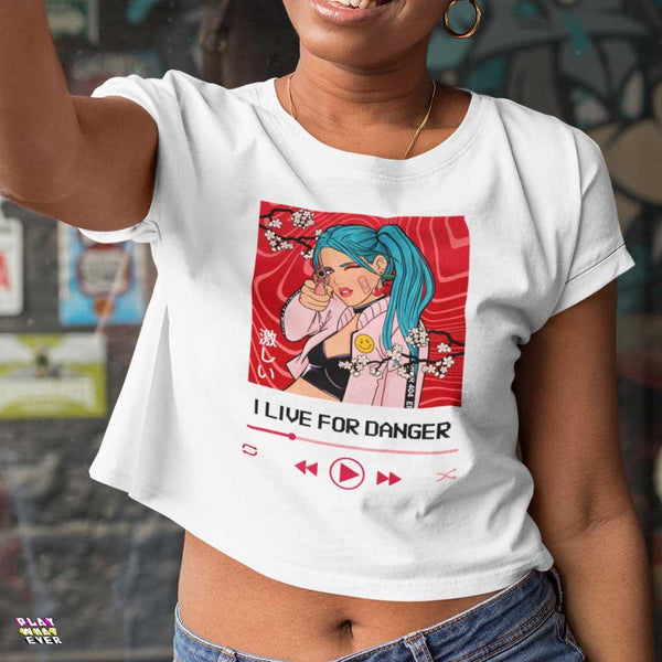 I Live for Danger Anime Gunner Cropped Top - PlayWhatever