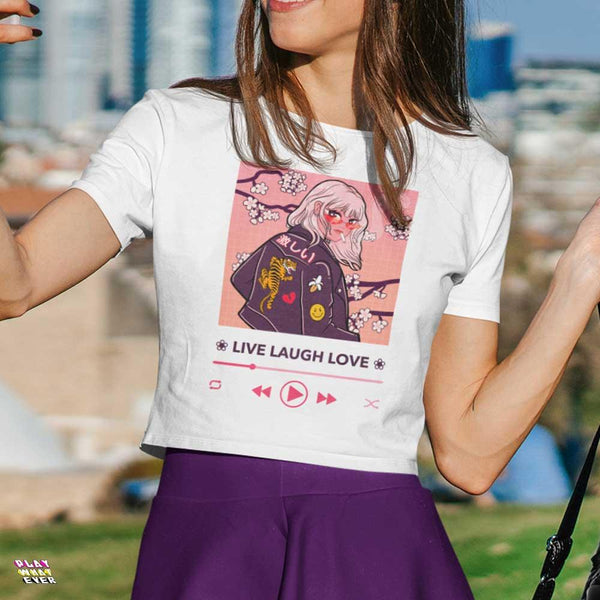 Live, Laugh, Love Music Player Anime Girl Cropped Top - PlayWhatever