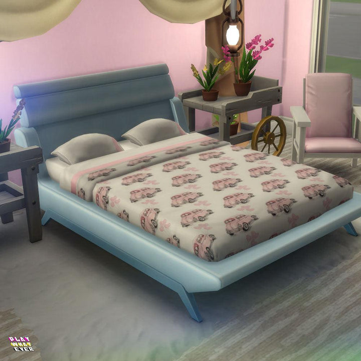 Sims 4 CC Pink Vintage Car Heart Balloons Bed - PlayWhatever
