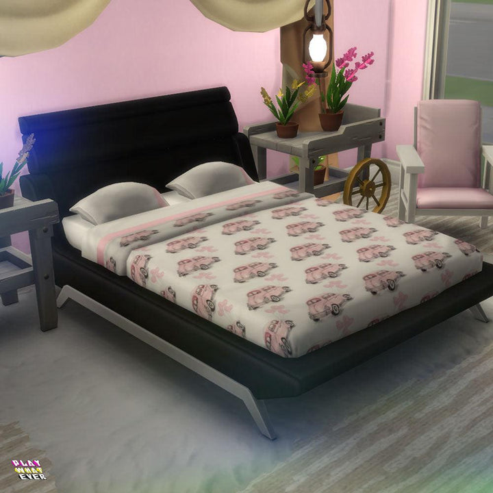Sims 4 CC Pink Vintage Car Heart Balloons Bed - PlayWhatever