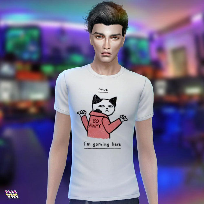 Sims 4 CC Dude, I'm Gaming Here Cool Cat Gamer Shirt