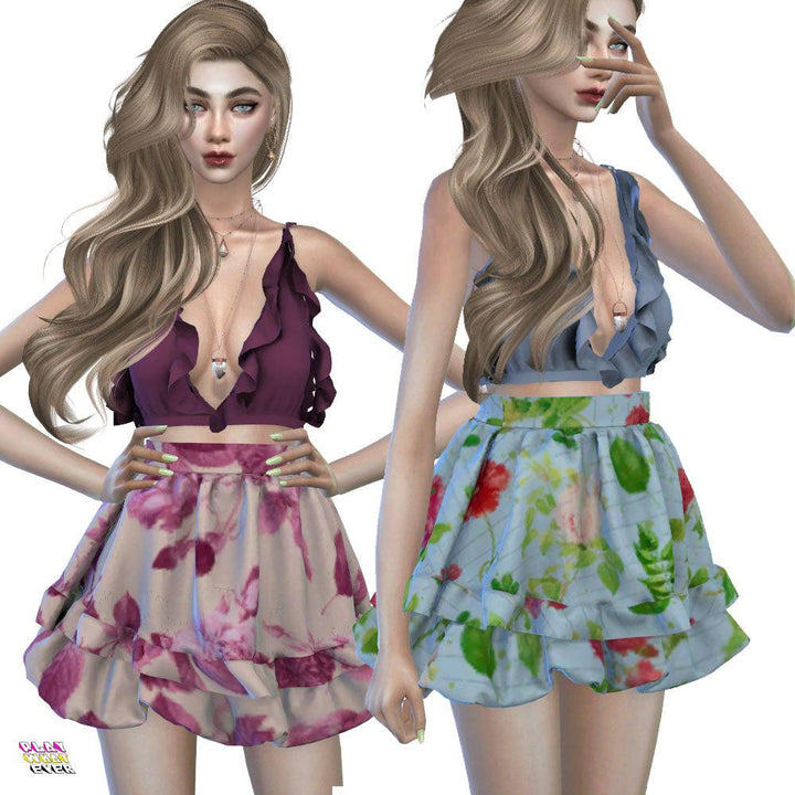 Sims 4 CC Floral Ruffle Skirt [Recolor] - PlayWhatever