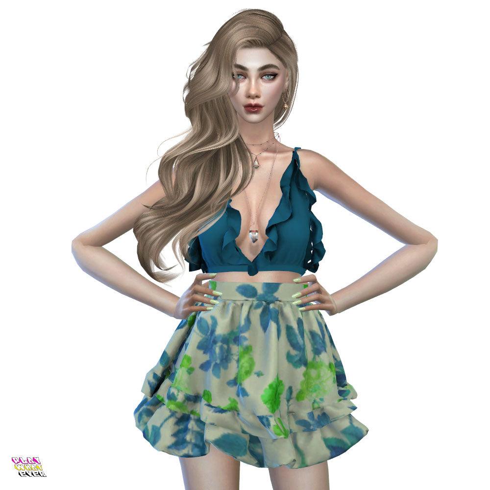 Sims 4 CC Floral Ruffle Skirt [Recolor] - PlayWhatever