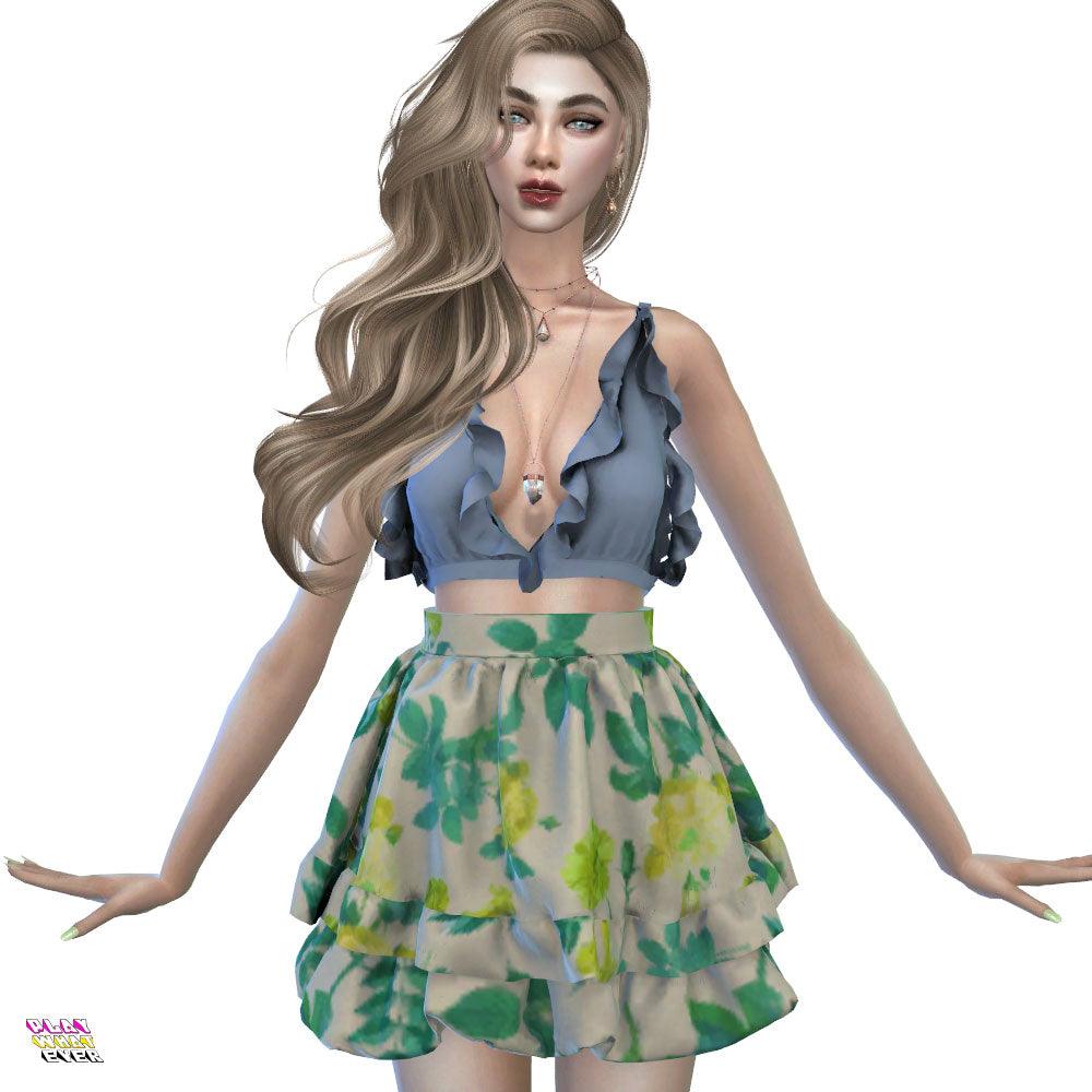 Sims 4 CC Floral Ruffle Skirt [Recolor] - PlayWhatever