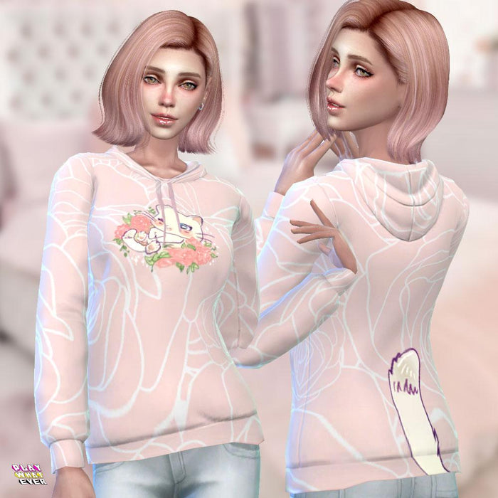 Sims 4 CC Cute Cat Pink Hoodie