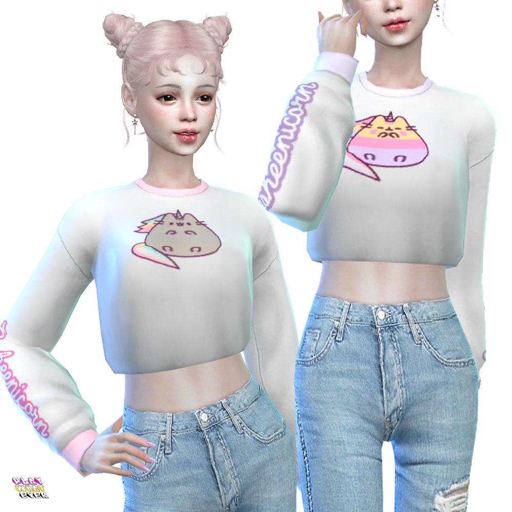 Sims 4 CC Pusheenicorn Cropped Sweatshirt [Recolor] - PlayWhatever