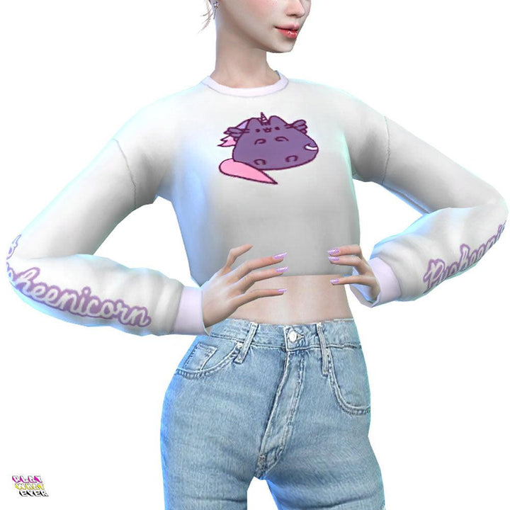 Sims 4 CC Pusheenicorn Cropped Sweatshirt [Recolor] - PlayWhatever