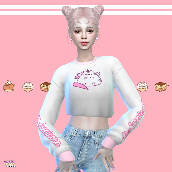 Sims 4 CC Pusheenicorn Cropped Sweatshirt [Recolor] - PlayWhatever