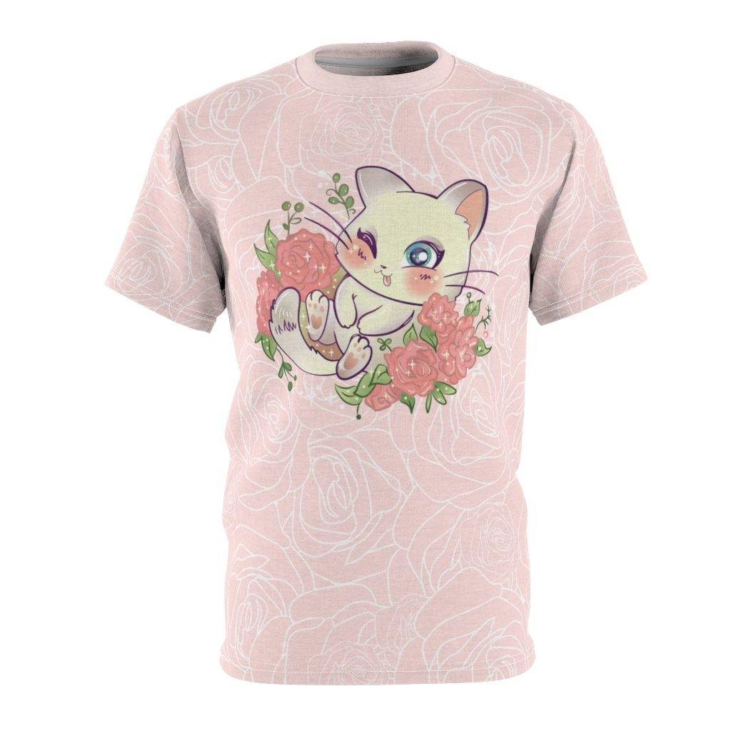 Cats and Roses Have Me Smiling Unisex AOP Tee - PlayWhatever