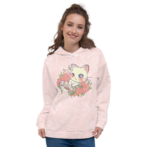 Cute Cat in Flower Bed Unisex Hoodie - PlayWhatever