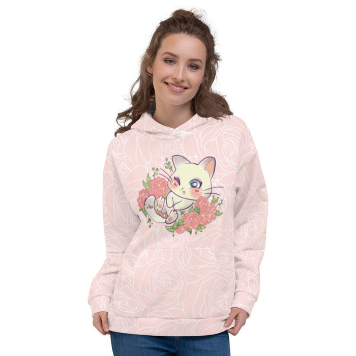 Cute Cat in Flower Bed Unisex Hoodie