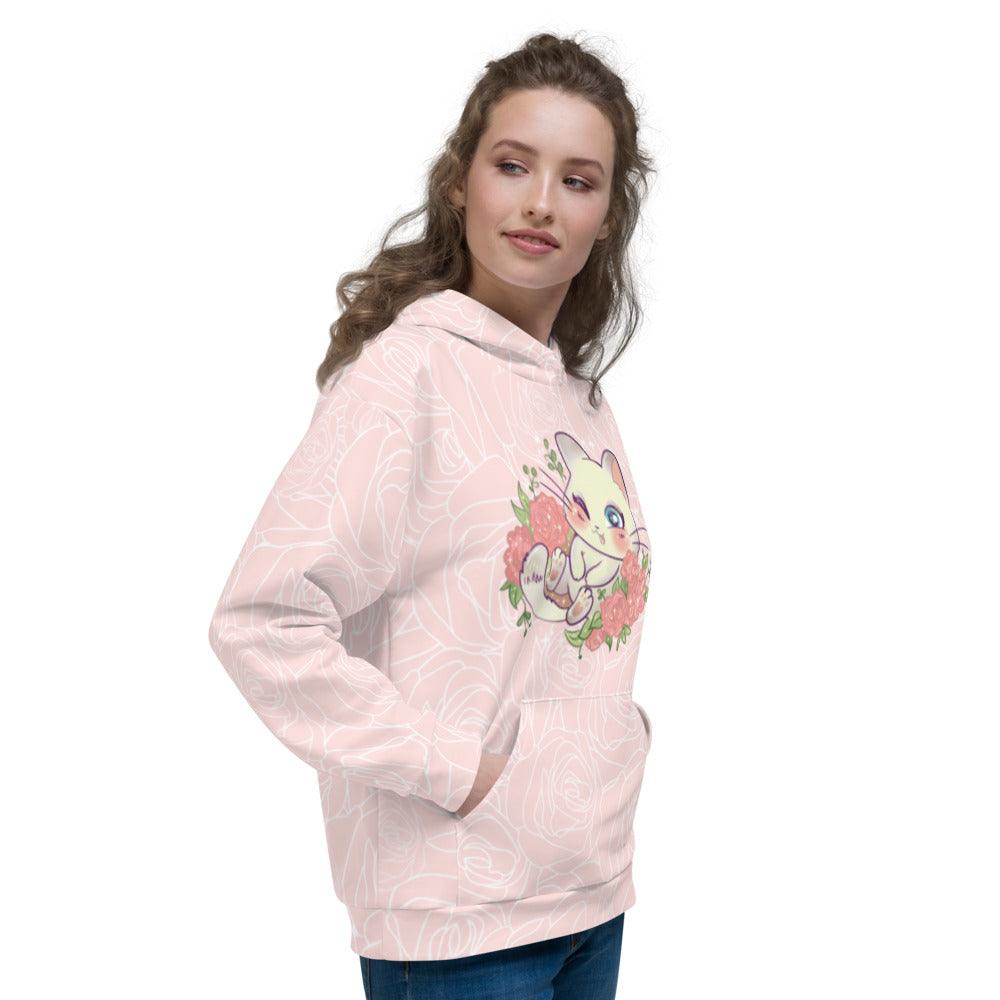 Cute Cat in Flower Bed Unisex Hoodie - PlayWhatever