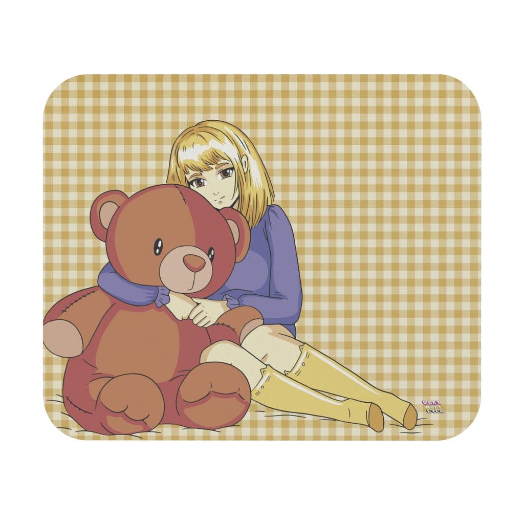 Anime Girl Teddy Bear Gingham Plaid Mouse Pad - PlayWhatever