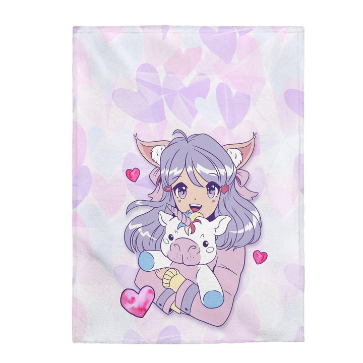 I Love Unicorns Anime Girl Velveteen Plush Blanket - PlayWhatever