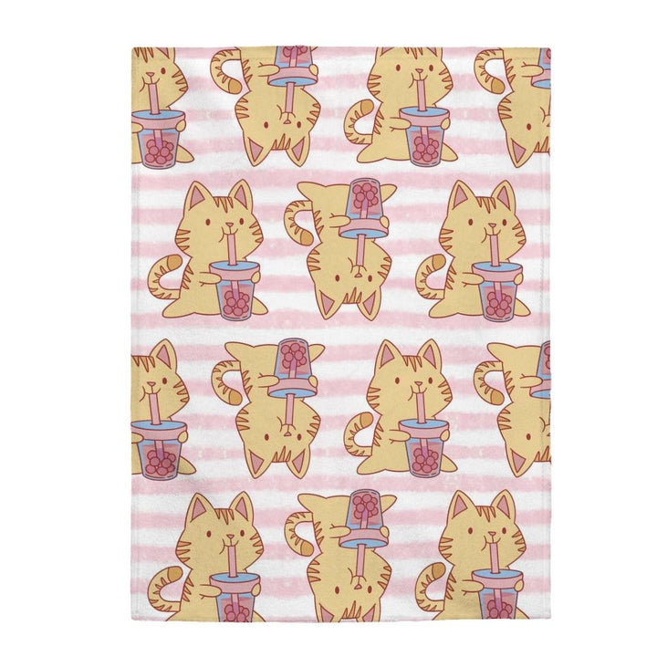 Boba Bubble Tea Cat Velveteen Plush Blanket - PlayWhatever