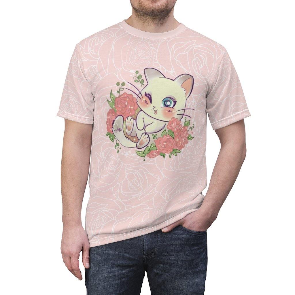 Cats and Roses Have Me Smiling Unisex AOP Tee - PlayWhatever