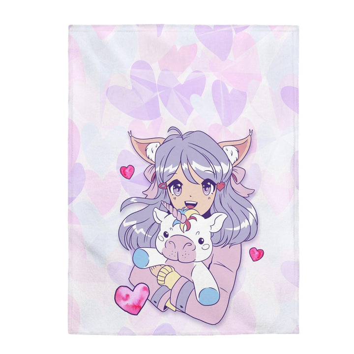 I Love Unicorns Anime Girl Velveteen Plush Blanket - PlayWhatever