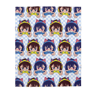 Kawaii Gamer Girl Cat Headphones Blanket - PlayWhatever