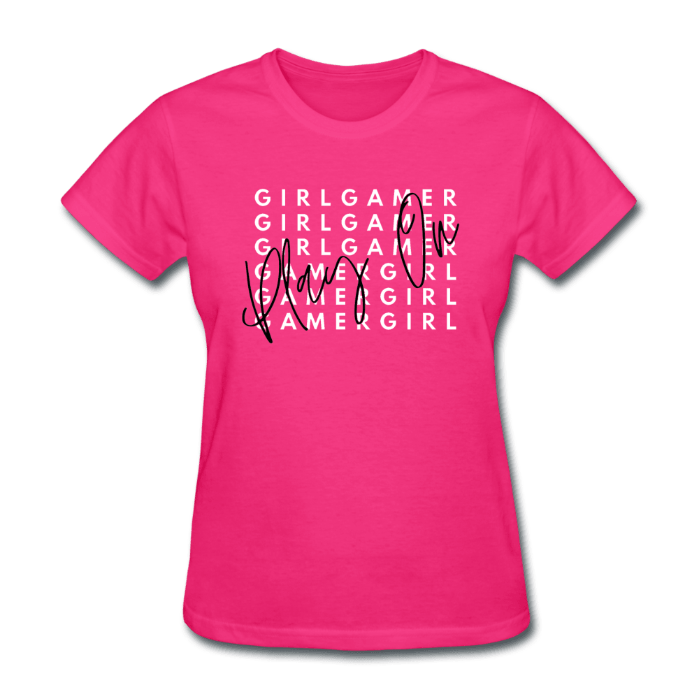Play On Girl Gamer Cute Women's T-Shirt - fuchsia