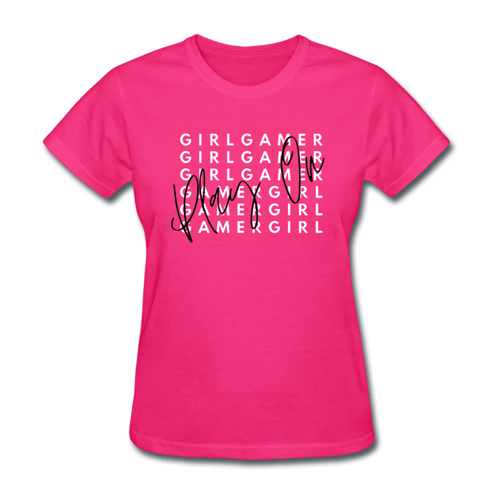 Play On Girl Gamer Cute Women's T-Shirt - fuchsia