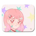 Kawaii Anime Girl and Pastel Stars Mouse Pad - white