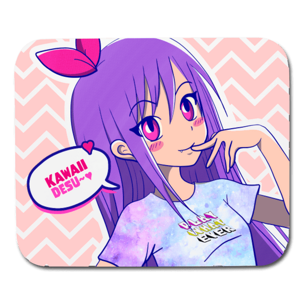Kawaii Desu Anime Girl Mouse Pad - white