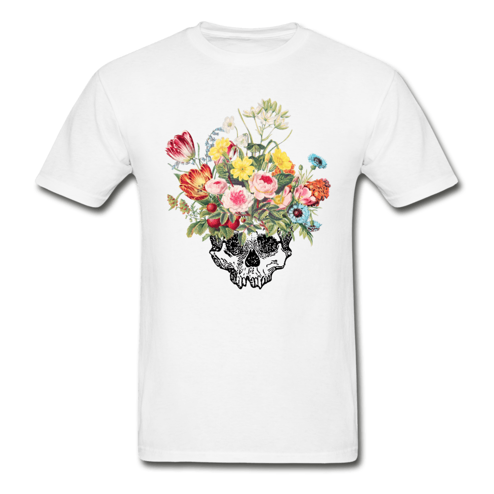 Beautiful Death Flowers & Skull Ultra Cotton T-Shirt - white