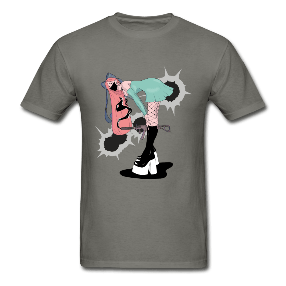 Punk Gunslinger Anime Girl Ultra Cotton T-Shirt - charcoal