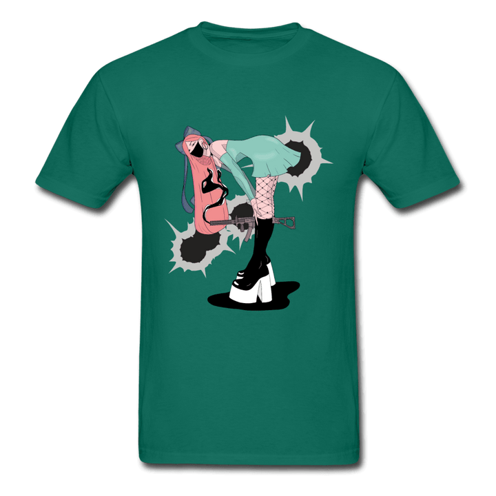 Punk Gunslinger Anime Girl Ultra Cotton T-Shirt - petrol