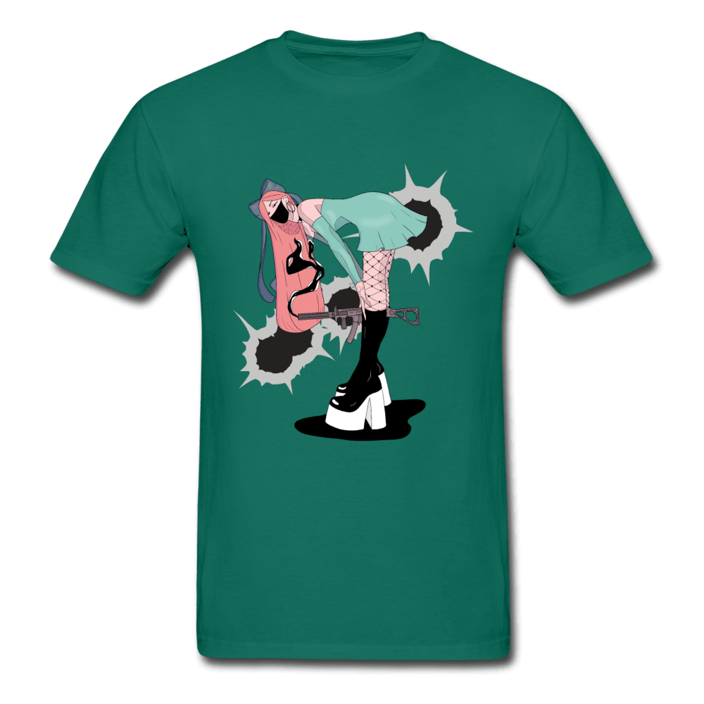 Punk Gunslinger Anime Girl Ultra Cotton T-Shirt - petrol