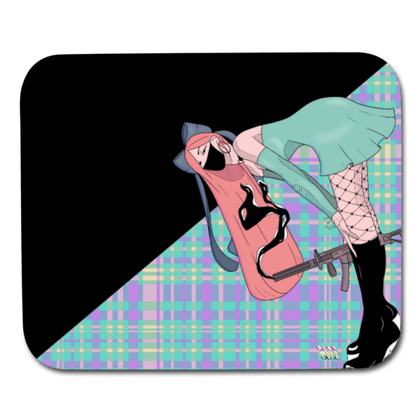 Gunslinger Girl Plaid Mouse Pad - white