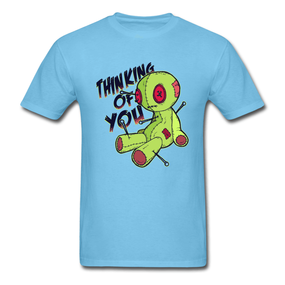 Thinking of You Voodoo Doll Funny Unisex T-Shirt - aquatic blue