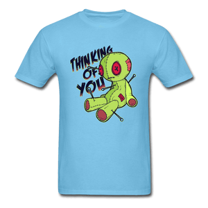Thinking of You Voodoo Doll Funny Unisex T-Shirt - aquatic blue