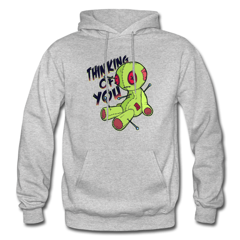 Thinking of You Voodoo Doll Funny Hoodie - heather gray