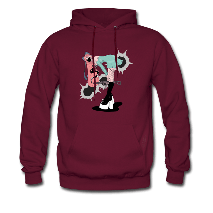 Punk Gunslinger Anime Girl Hoodie - burgundy