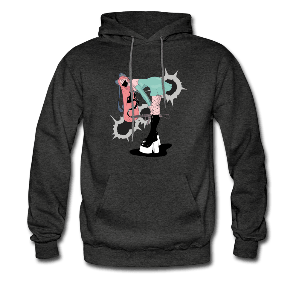 Punk Gunslinger Anime Girl Hoodie - charcoal gray
