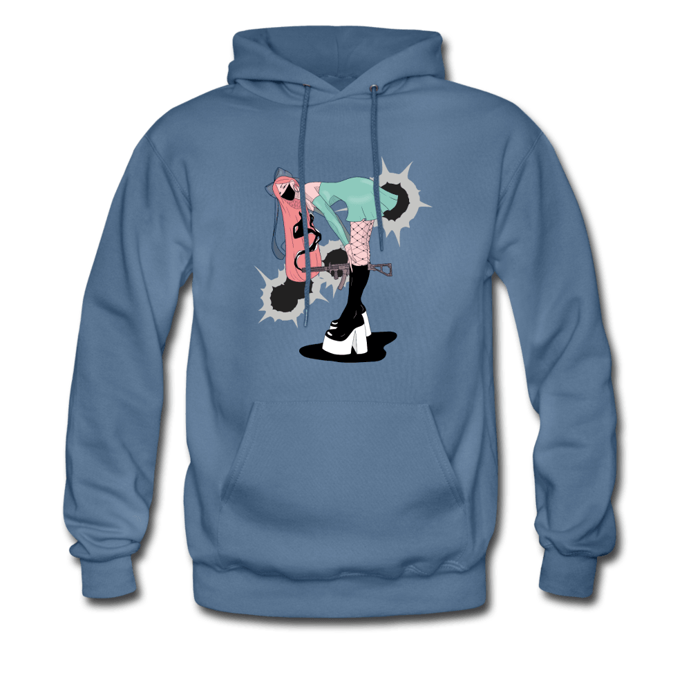 Punk Gunslinger Anime Girl Hoodie - denim blue