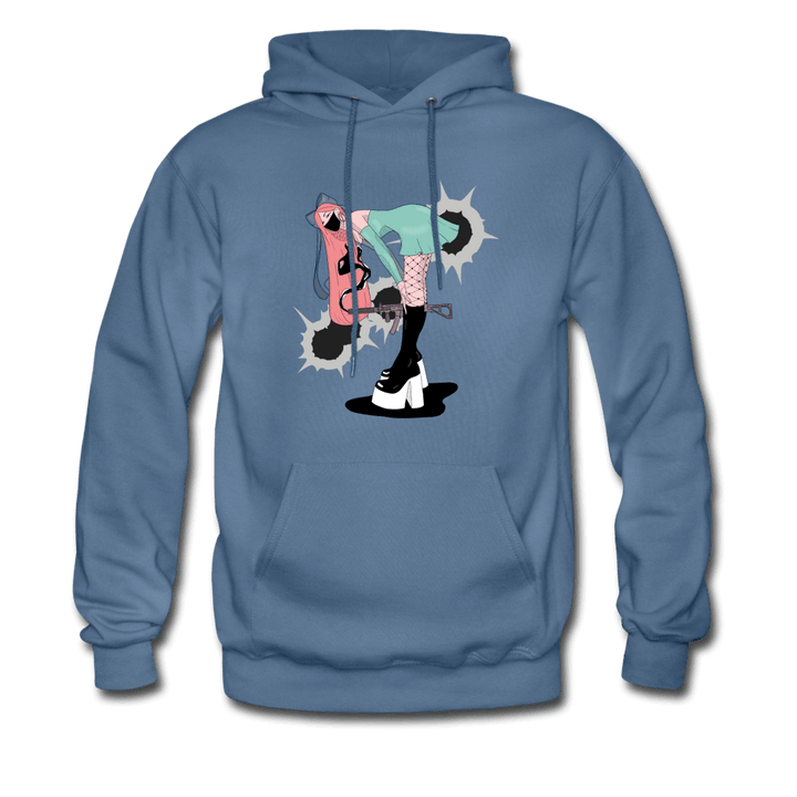 Punk Gunslinger Anime Girl Hoodie - denim blue
