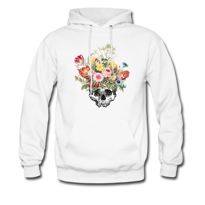 Beautiful Death Flowers & Skull Hoodie - white