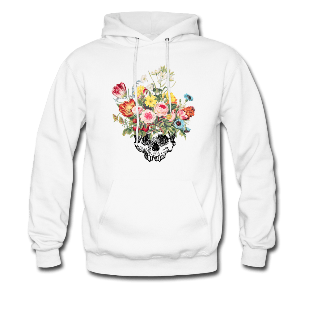 Beautiful Death Flowers & Skull Hoodie - white