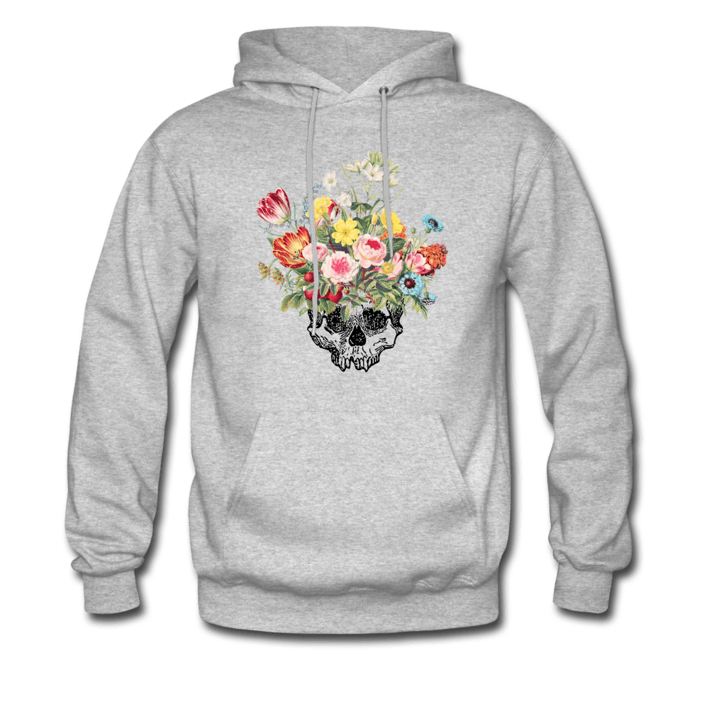 Beautiful Death Flowers & Skull Hoodie - heather gray