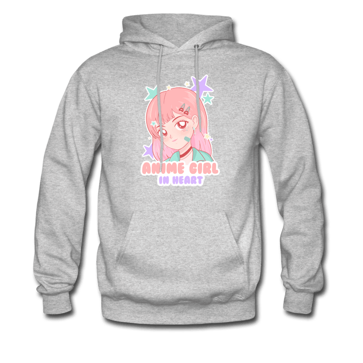 Anime Girl In Heart Cute Hoodie - heather gray