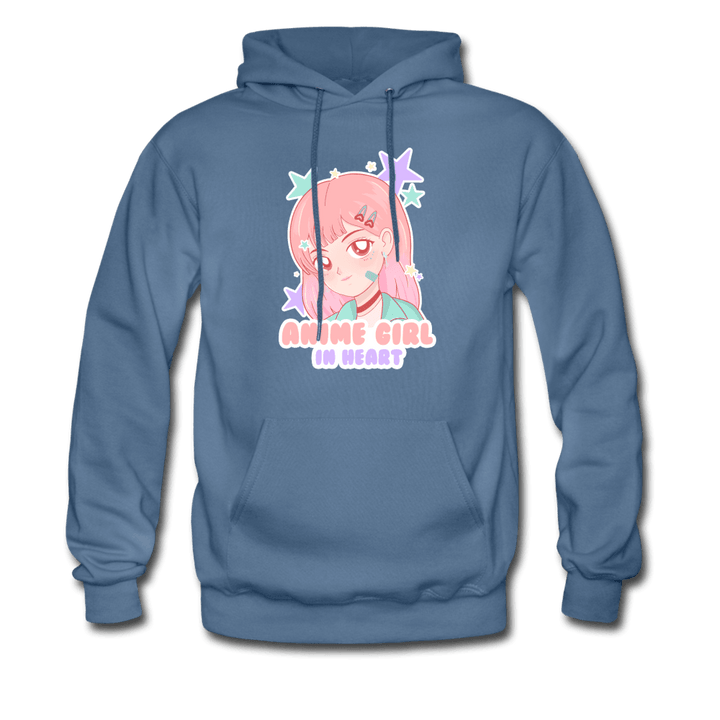 Anime Girl In Heart Cute Hoodie - denim blue