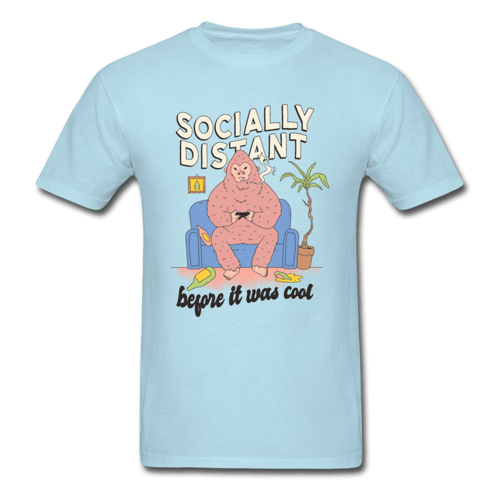 Socially Distant Before It Was Cool Gaming Gorilla Unisex T-Shirt - powder blue