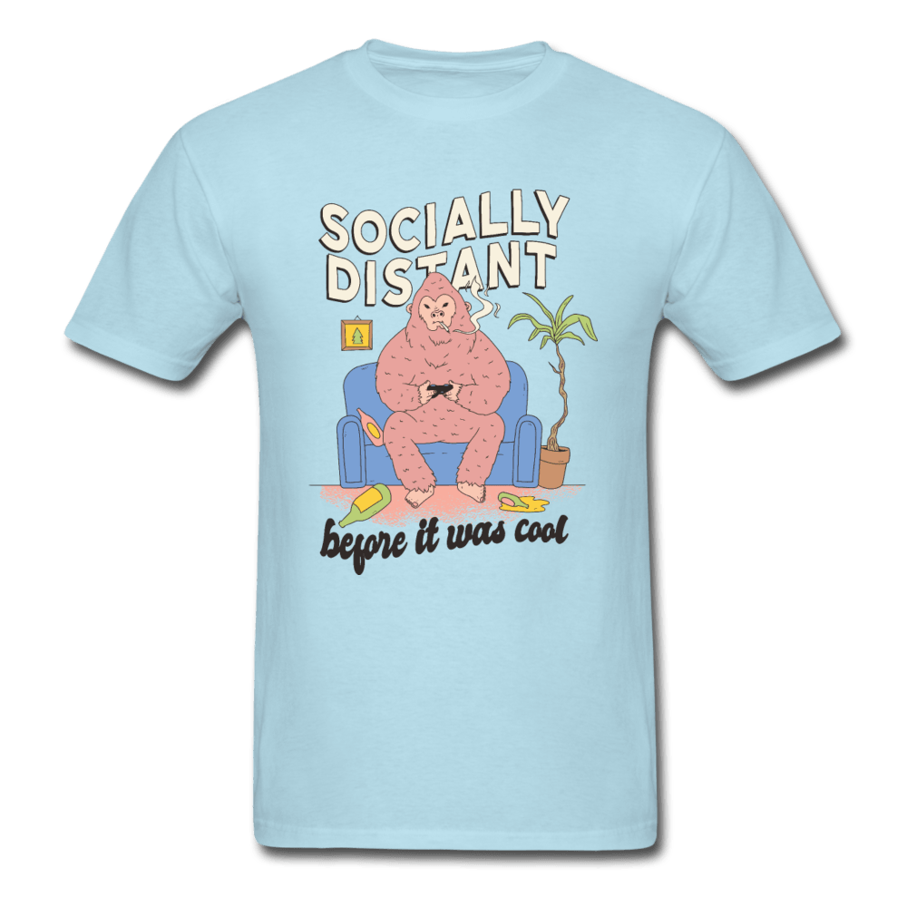Socially Distant Before It Was Cool Gaming Gorilla Unisex T-Shirt - powder blue