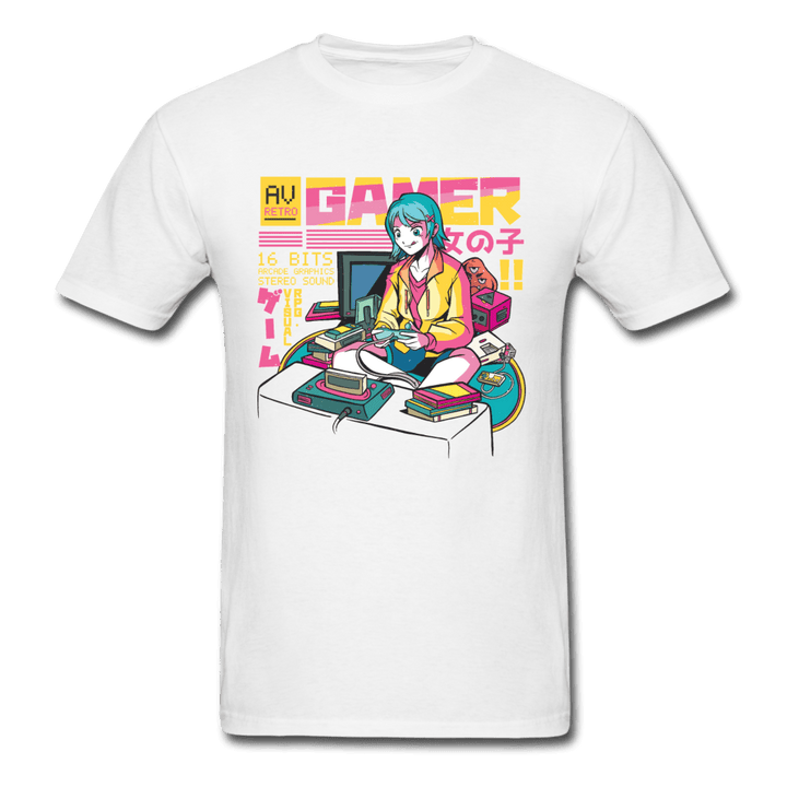 Retro Classic Gamer Girl Unisex T-Shirt - white