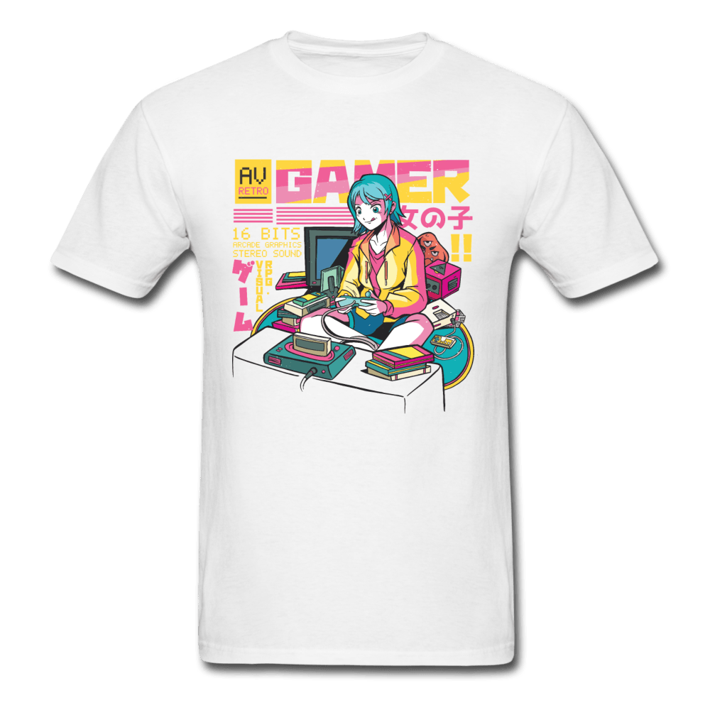 Retro Classic Gamer Girl Unisex T-Shirt - white