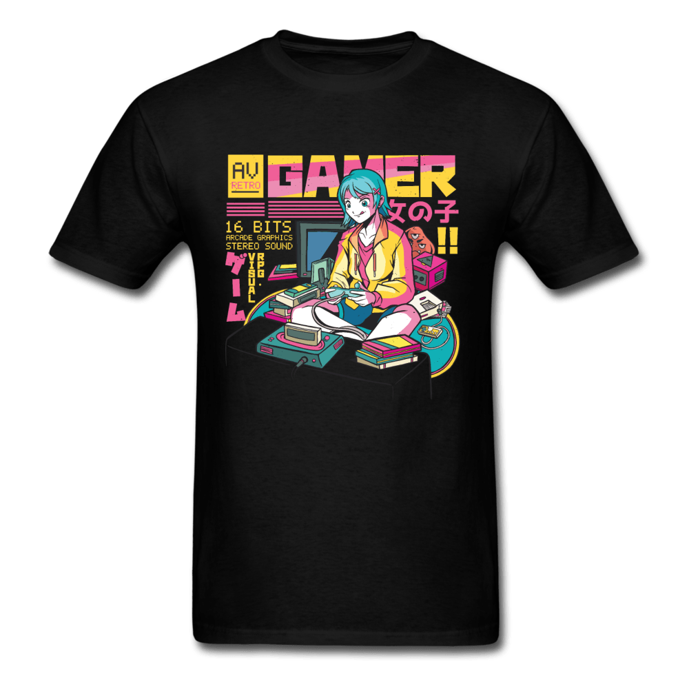 Retro Classic Gamer Girl Unisex T-Shirt - black