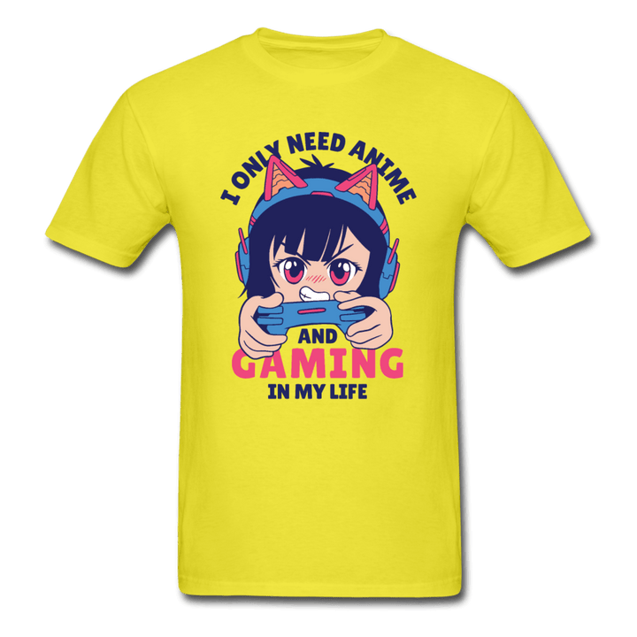I Only Need Anime and Gaming Anime Gamer Unisex T-Shirt - yellow