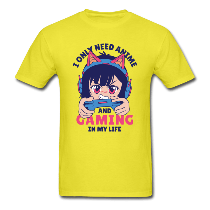 I Only Need Anime and Gaming Anime Gamer Unisex T-Shirt - yellow